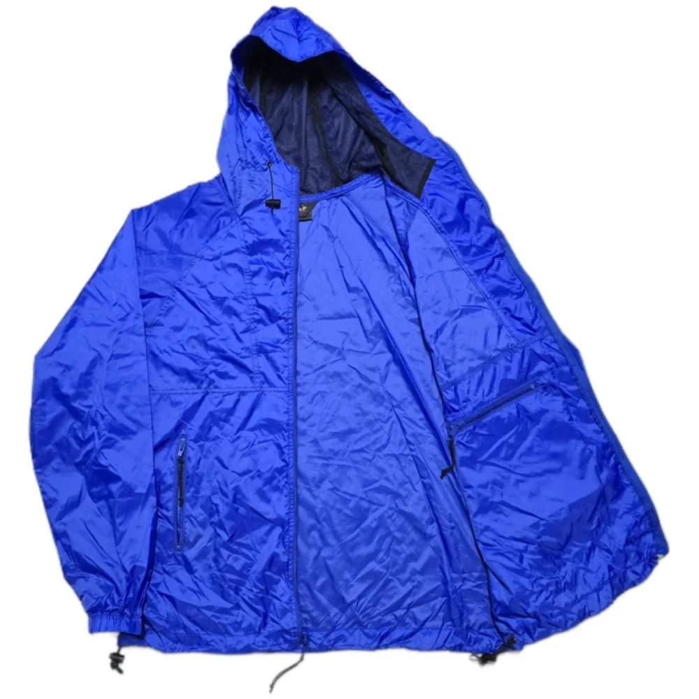 Vintage 90s REI Blue Nylon Windbreaker‎ Jacket Mens XL Hooded Full Zip Outdoor